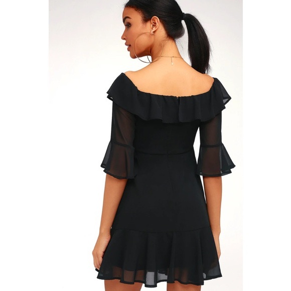 🆕 Lulus Sz Md Romantic Mood Black Off Shoulder - Picture 4 of 8